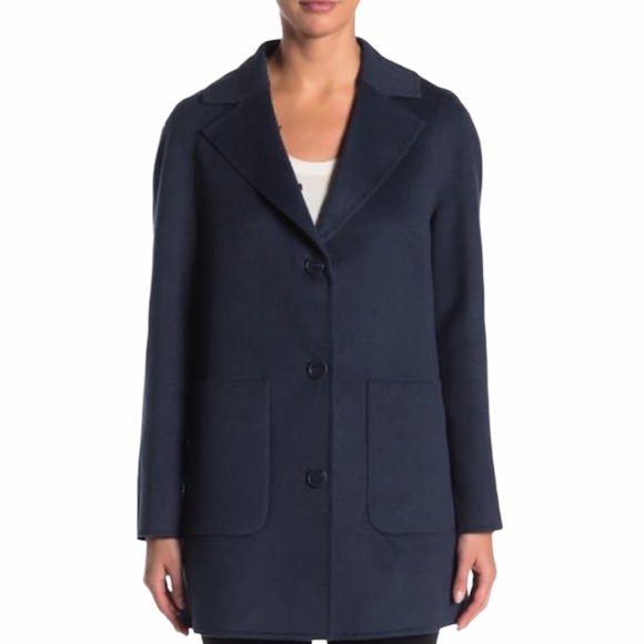 Laundry By Shelli Segal Faux Fur Collar Wool Blend Coat Misty Blue Size M NWT - Picture 4 of 8